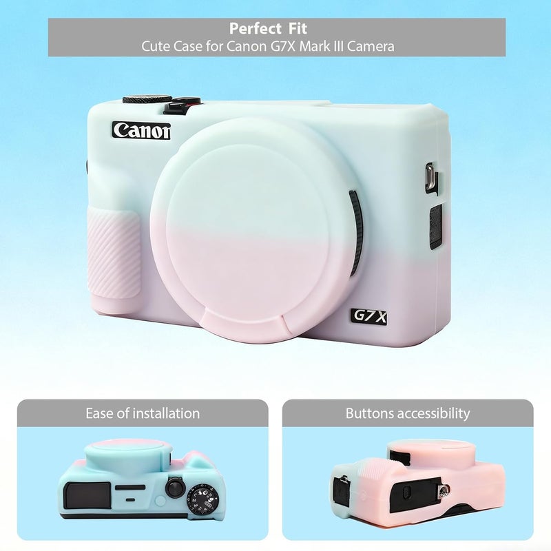 Frevyve Case for Canon G7X Mark III Camera, Soft Silicone Protective Case, Slim Fit Sleeve with Removable Lens Cover and Screen Protector Accessories, Lightweight, Anti-Scratch (Jelly Pink Green) - Image 3